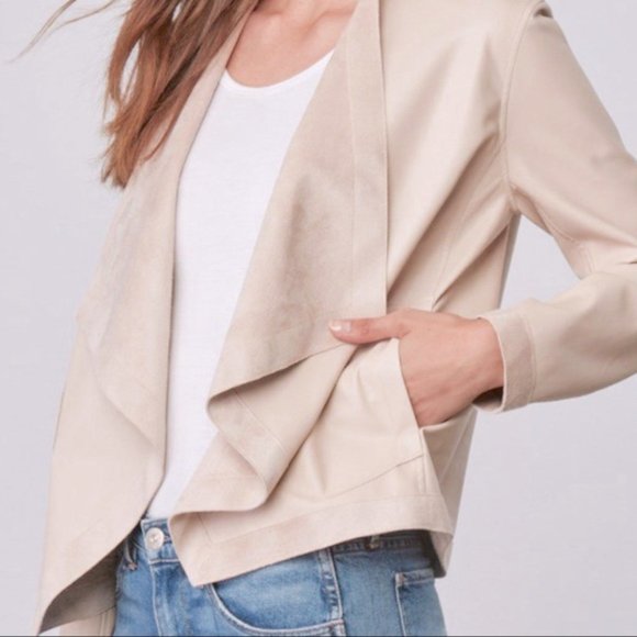 BB Dakota Women's Taupe Reversible Faux Leather Open Front Jacket Coat - Picture 14 of 16